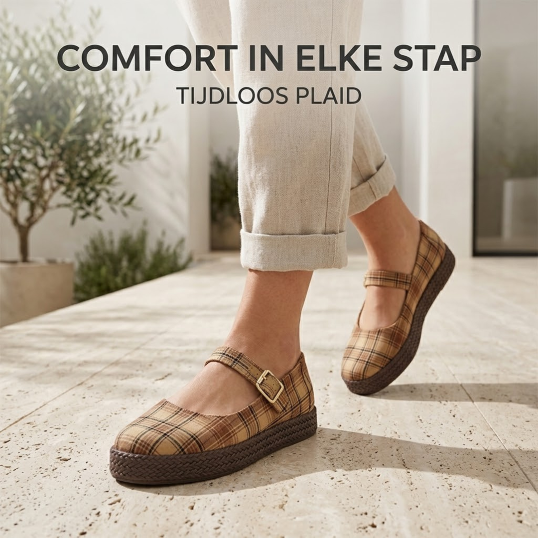 Carolina Mary Jane - Geruite Espadrille in Toffee