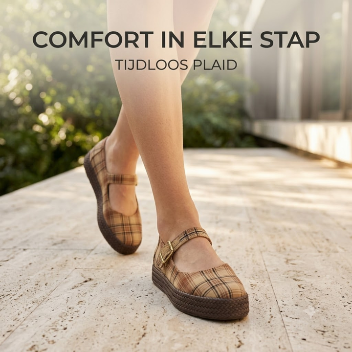 Carolina Mary Jane - Geruite Espadrille in Toffee