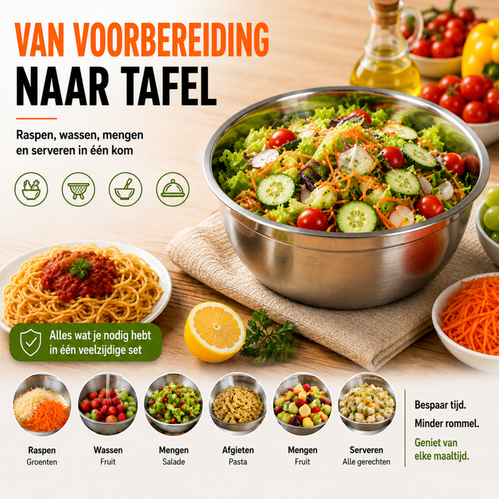 PrepBowl | 3-in-1 RVS Mengkom met Rasp & Vergiet