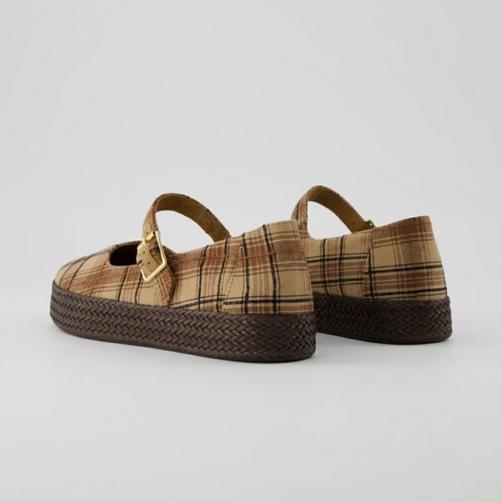 Carolina Mary Jane - Geruite Espadrille in Toffee