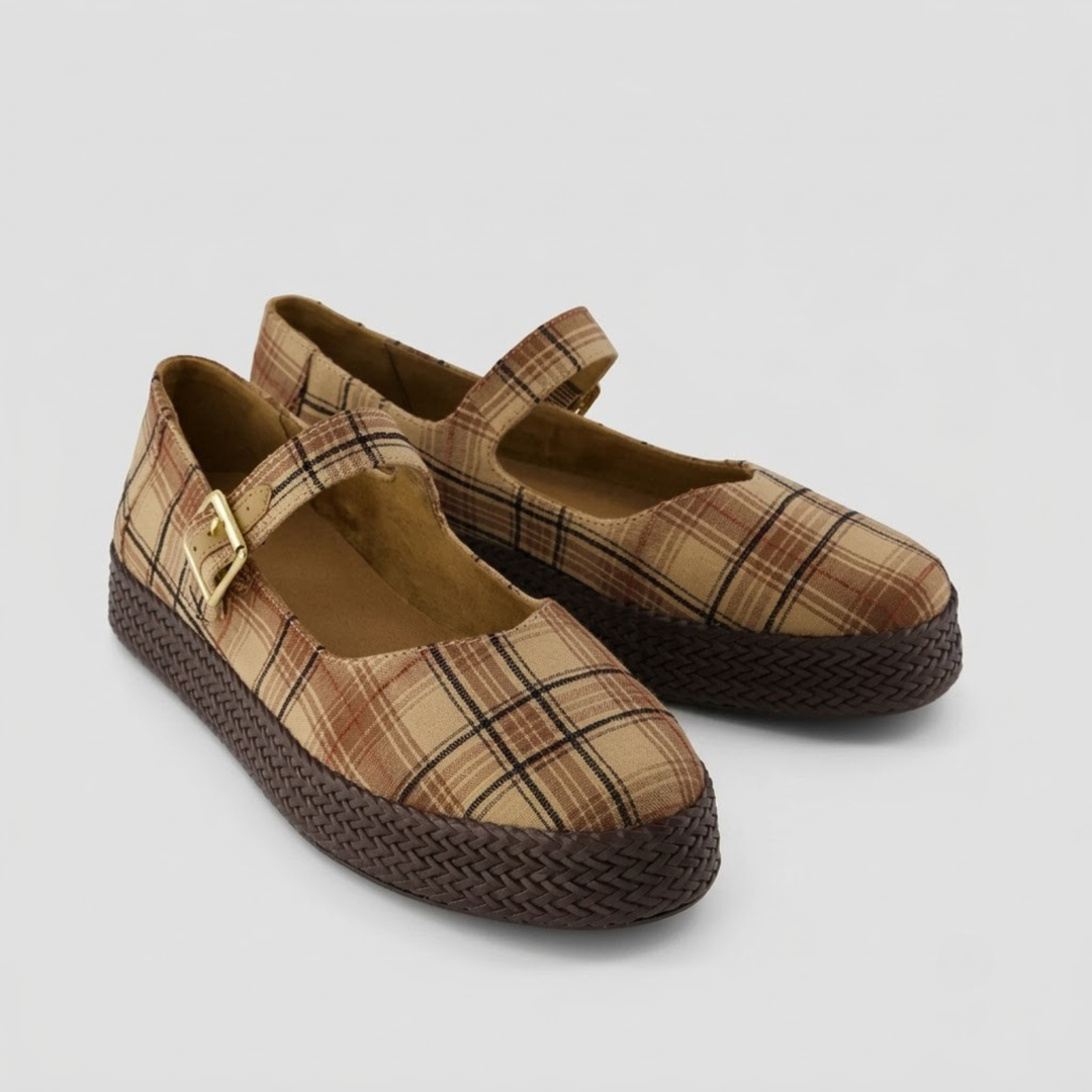 Carolina Mary Jane - Geruite Espadrille in Toffee