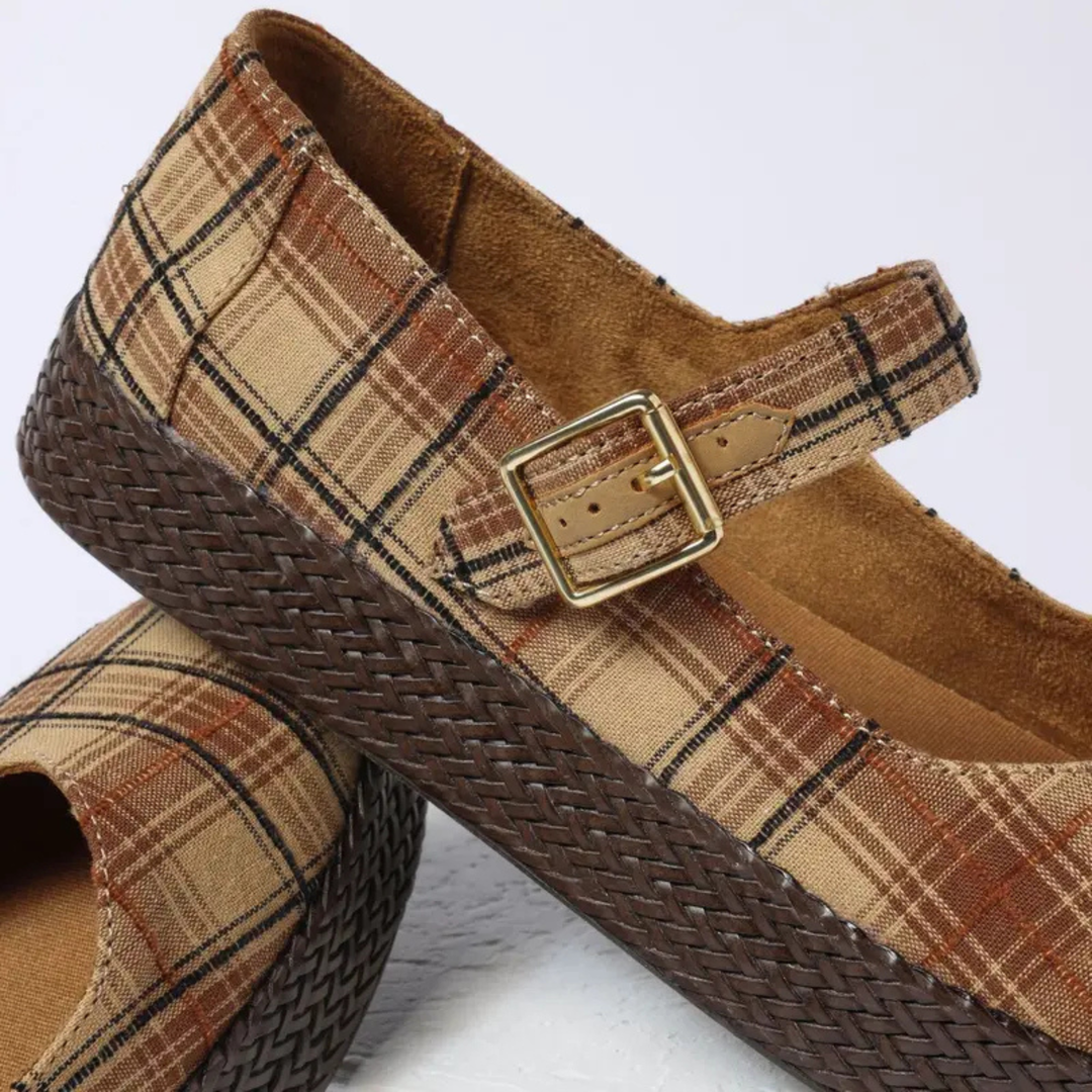 Carolina Mary Jane - Geruite Espadrille in Toffee