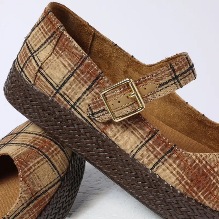 Carolina Mary Jane - Geruite Espadrille in Toffee