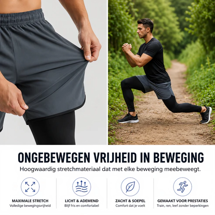 StrideCore | 2-in-1 Sportshort met Compressielaag