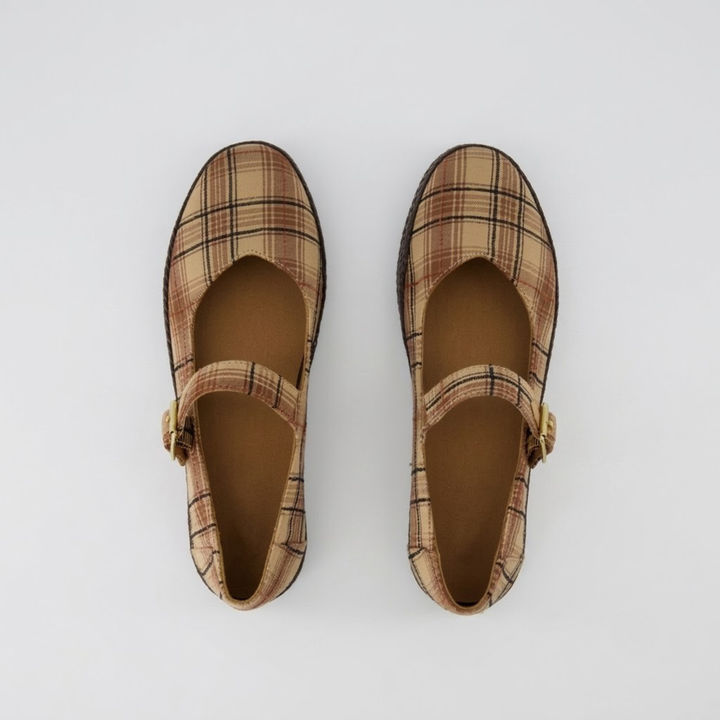 Carolina Mary Jane - Geruite Espadrille in Toffee