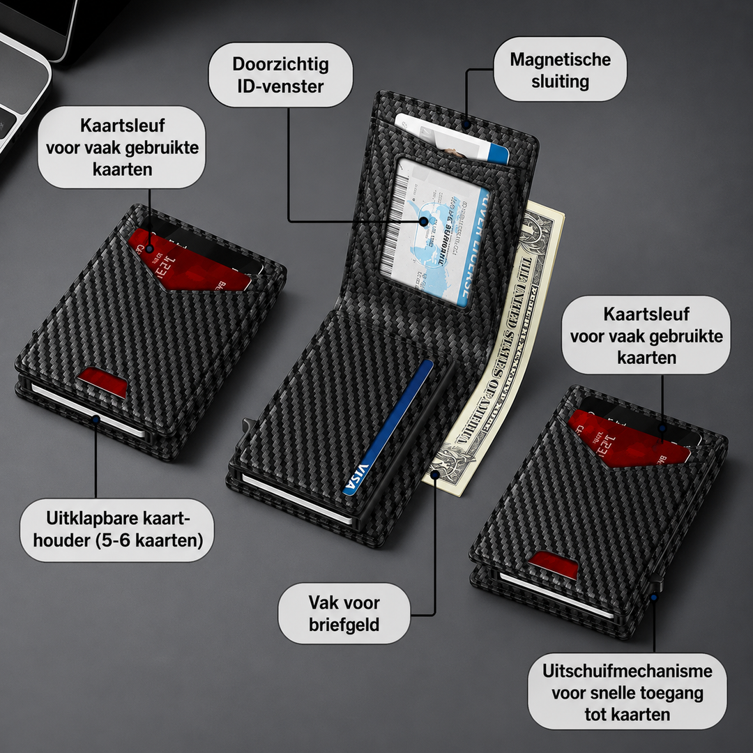 Smart Wallet | Compacte RFID-Portemonnee met Pop-up Kaarthouder