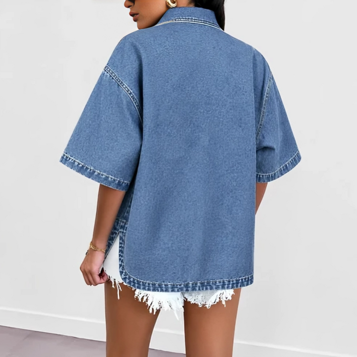 Livia Denim | Luchtige Denim Overshirt Met Korte Mouwen