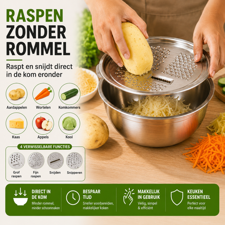 PrepBowl | 3-in-1 RVS Mengkom met Rasp & Vergiet