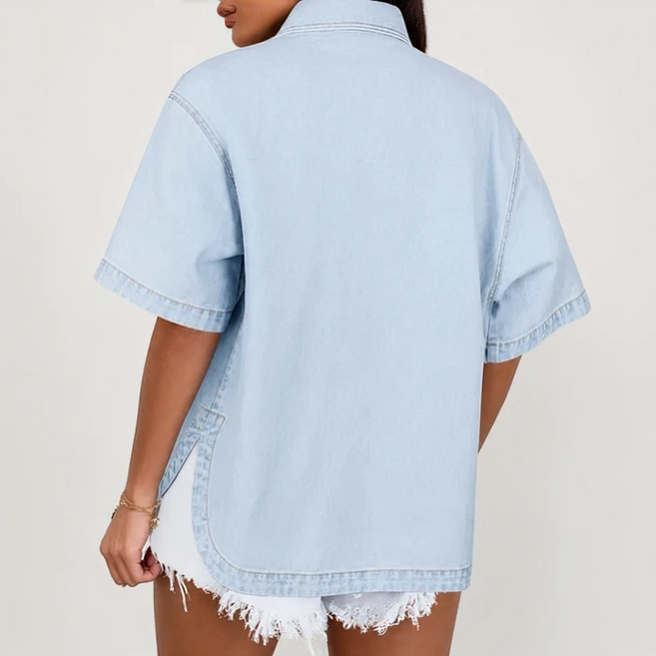Livia Denim | Luchtige Denim Overshirt Met Korte Mouwen