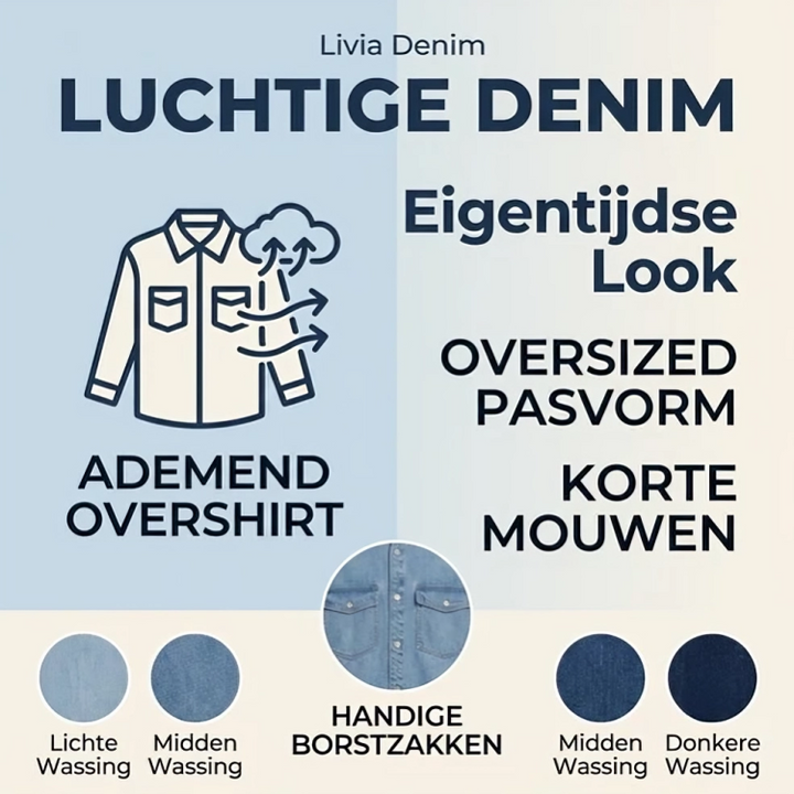 Livia Denim | Luchtige Denim Overshirt Met Korte Mouwen