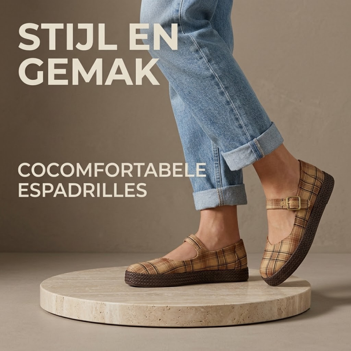Carolina Mary Jane - Geruite Espadrille in Toffee