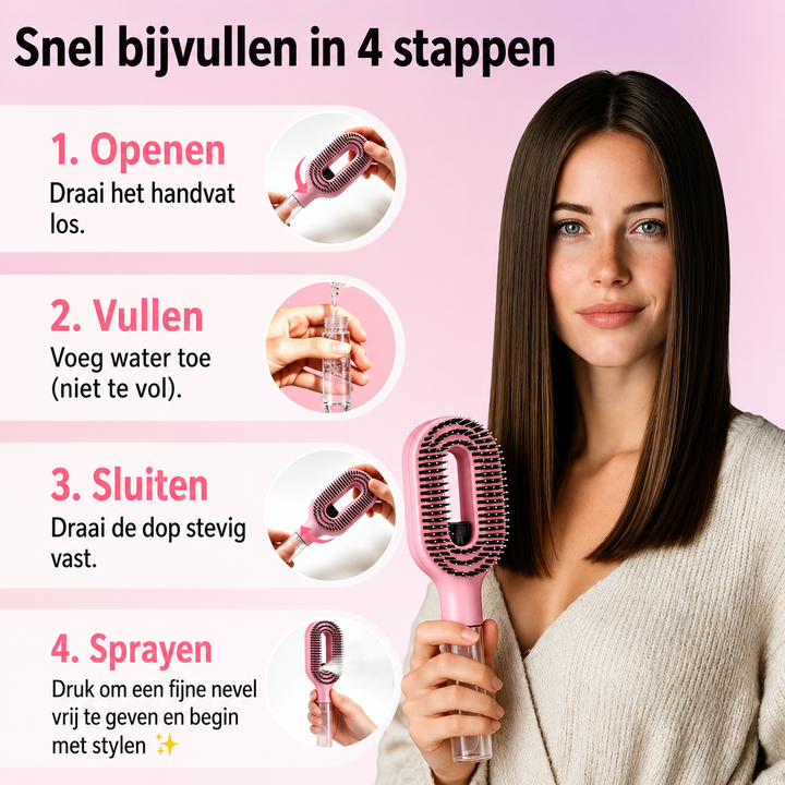 MistBrush | 3-in-1 Haarborstel met Ingebouwde Nevelspray